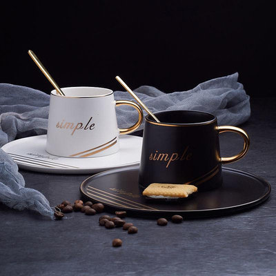 咖啡杯 茶杯 馬克杯 耐熱杯 咖啡用具 牛奶杯 交換禮物陶瓷咖啡杯小奢華單個帶勺子帶碟優雅簡約杯子馬克杯北歐