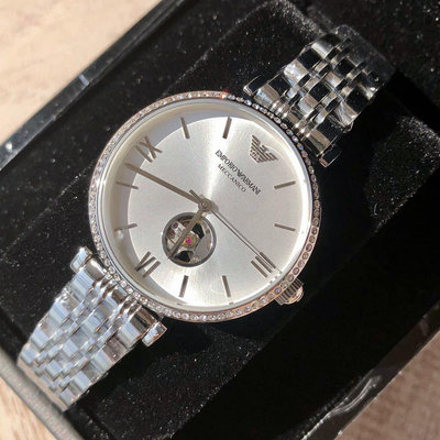 EMPORIO ARMANI Automatic 水鑽圈 銀白色錶盤 銀色不鏽鋼錶帶 女士 自動機械錶 AR60022
