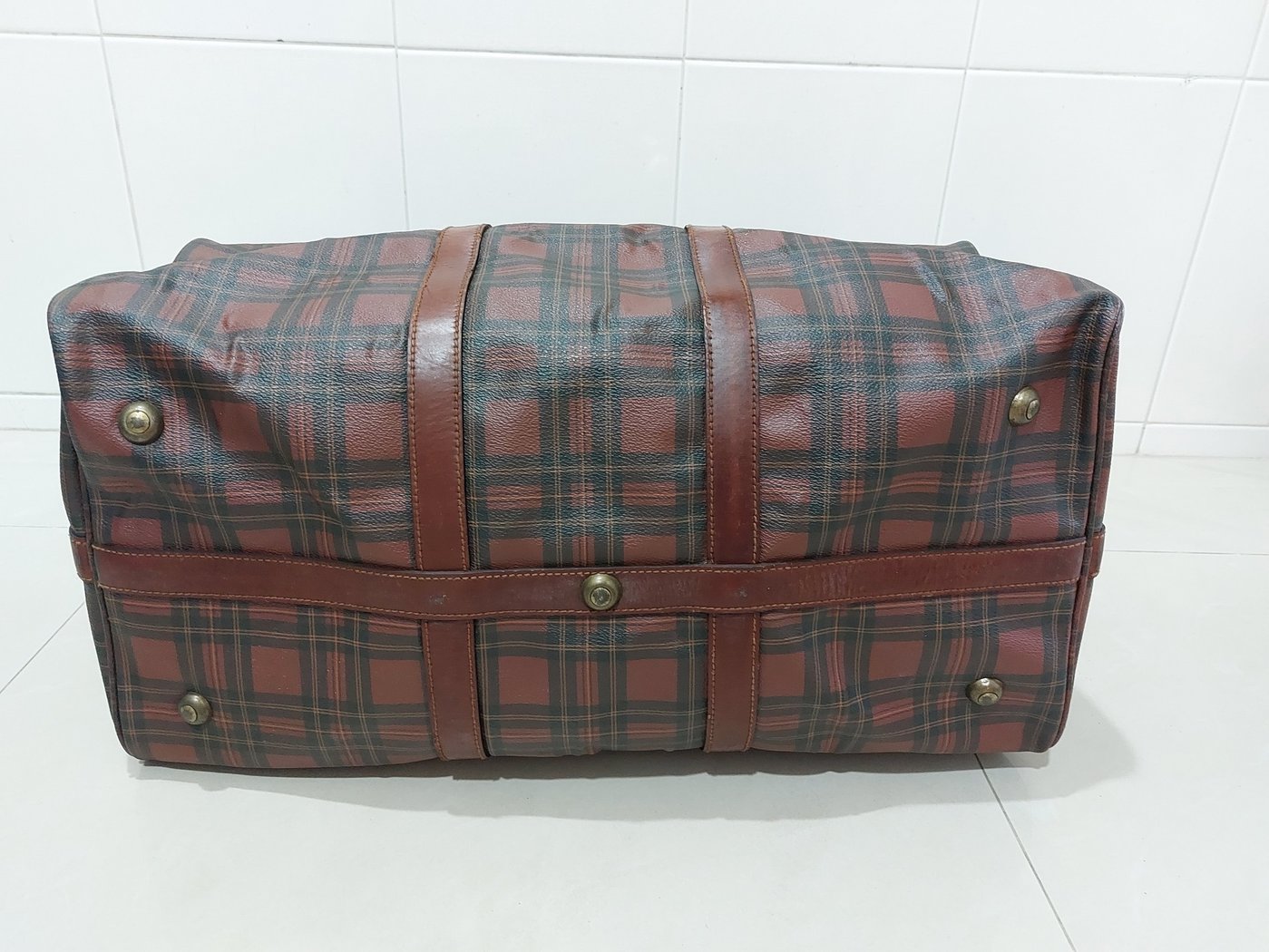90年代美國製Polo Ralph Lauren 紅格紋古著大型旅行袋側背包USA Talon