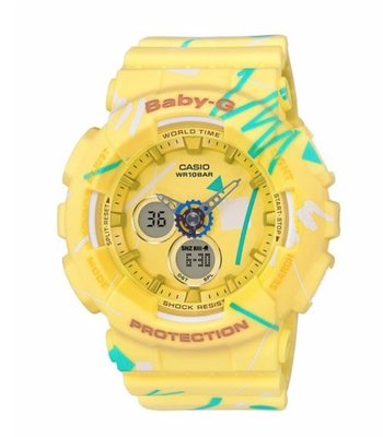 CASIO 卡西歐 幾何線條塗鴉潮流腕錶(BA-120SC-9A)-塗鴉黃
