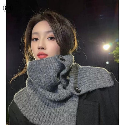 女秋冬新款披肩兩用優質保暖毛萊達針織領羊絨圍巾（滿599免運）