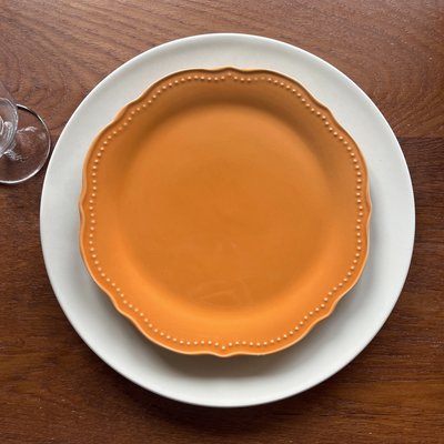 陽光橘陶瓷浮雕餐盤  陶瓷菜盤 造型盤 橘色 浮雕餐具 西餐盤 蛋糕盤 鄉村風【小雜貨】