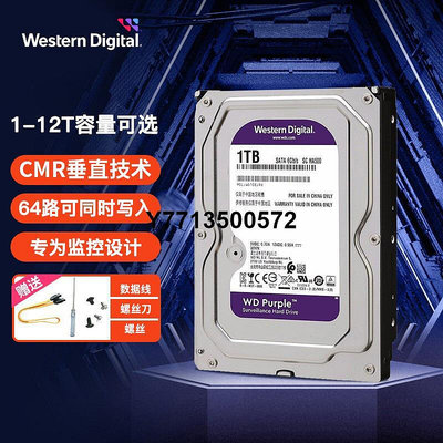 WD/西部數據紫盤機械硬碟2t/3t/4t/6t/8t10T/12T視頻監控安防錄像