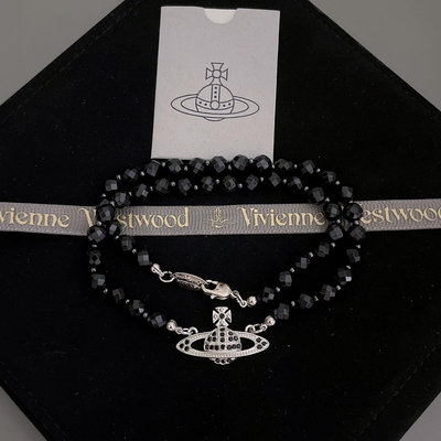 英國知名設計師品牌Vivienne Westwood大土星龐克風黑色單層串珠項鍊 代購