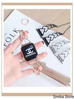 蘋果手錶錶帶 創意愛心手鏈 適用於Apple Watch 7/6/5/4/3/SE錶帶 iwatch不鏽鋼錶帶