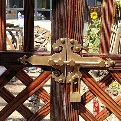 門栓仿古中式老木門純銅銅對開門鎖插鎖門閂加厚復古插銷黃銅如意門栓