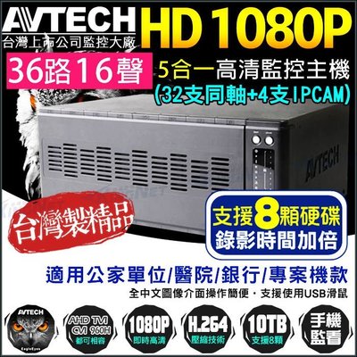監視器 32路主機 AVTECH 16聲 AHD 1080P 類比 數位監控 手機遠端 DVR 社區、公家首選 台灣精品