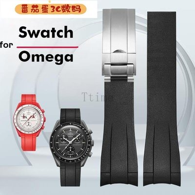 【番茄蛋3C數碼】新款折疊扣矽膠錶帶, 適用於 Omega X Swatch Joint MoonSwatch 金屬扣曲線端手錶手鍊弧形橡