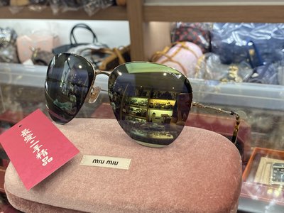 ☆最愛二手精品☆ MIU MIU 近全新水銀鏡面兩側豹紋墨鏡太陽眼鏡 XG4849