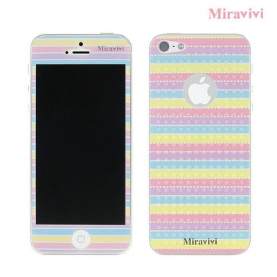 【送!邊框冰沙保護殼】Miravivi iPhone 5 粉彩條紋時尚雙面彩繪保護貼『直購免競標』