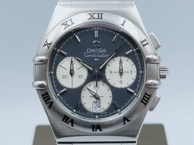 【發條盒子A5615】Omega 歐米茄 星座天文台 經典藍灰面 特殊石英計時三眼  不銹鋼鏈帶 男仕腕錶