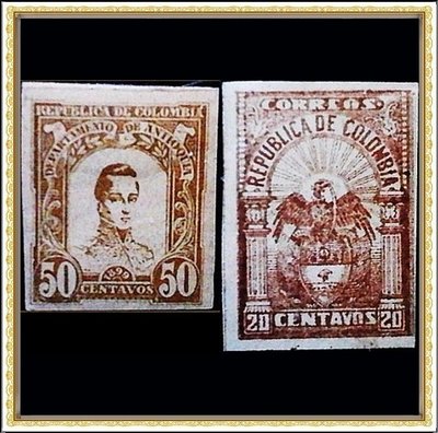 （特價商品）【170311-SA-1】1890年代 哥倫比亞無齒 珍貴票共2枚
