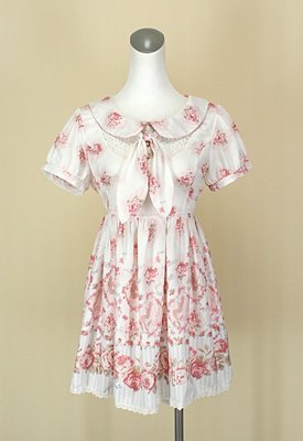 貞新二手衣 MUSSA 日本品牌 粉紅薔薇人魚公主V領短袖棉質洋裝F號似0918款(33796)