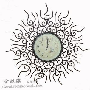INPHIC-鐵藝時鐘 掛鐘 單面時鐘 客廳太陽鐘 歐式創意