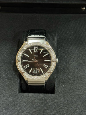 Piaget 伯爵錶，18k白金 原廠鑲鑽石，代用鱷魚皮錶帶，錶徑42mm 原廠18k白金，有盒子保單