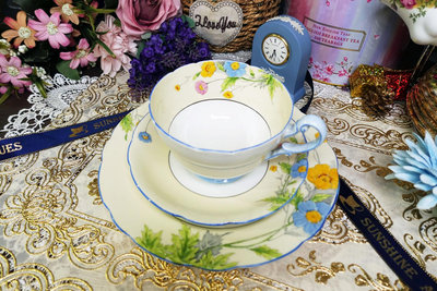 【Sunshine Antiques】Paragon - 手繪風 藍邊鄰花 英國骨瓷 下午茶 茶杯組