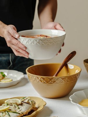 日式湯碗湯盆面碗大號復古家用陶瓷ins風北歐單個碗碟高顏值套裝~清倉