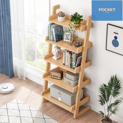 客廳實木梯形置物架臥室多層收納架子房間靠墻簡易木質落地小書架