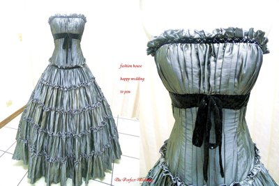 【時尚屋婚紗禮服】鐵灰色露肩法式設計師造型款《二手禮服》～Ｗ５１３(歡迎預約試穿)