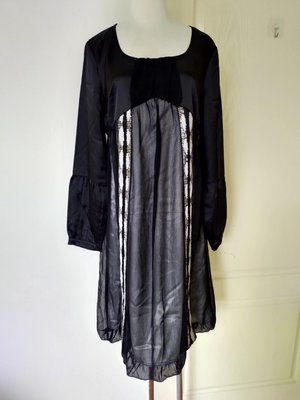 [99go] ITHACA  綺色佳 黑紗  珠飾 高腰洋裝  L號