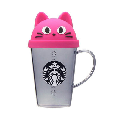 星巴克 日本萬聖節系列 絕版粉紅色貓咪玻璃馬克杯384ml