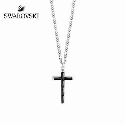 【小鹿甄選】SWAROVSKI 施華洛世奇項鏈 男士項鏈 黑色十字架項鏈