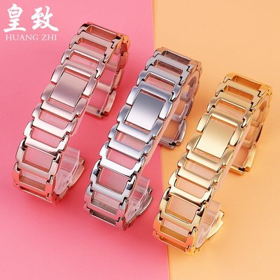 鏤空精鋼表鏈 適配華為B6 B3智能手環手表帶 16mm玫瑰金女款鋼帶錶帶鋼帶