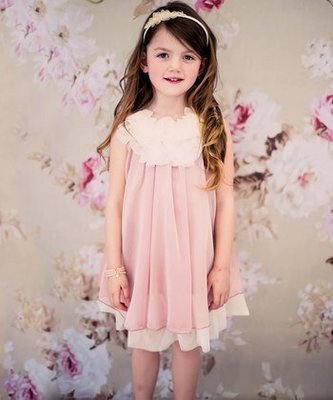 美國童裝品牌 Kid's Dream Coral & Cream Floral Dress 3-4Y 珊瑚粉紅公主紗洋裝