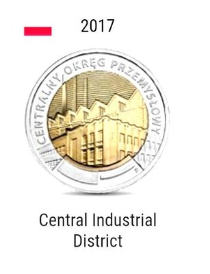 現貨熱銷-【紀念幣】波蘭硬幣 2017年5茲羅提雙金屬紀念幣(中央工業區) 全新UNC