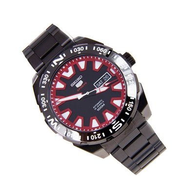 SEIKO WATCH 精工100M潛水黑離子紅黑面夜光24石機械自動上鍊鋼帶腕錶 型號：SRP749K1