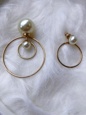 Dior 真品 不對稱 珍珠圈耳環