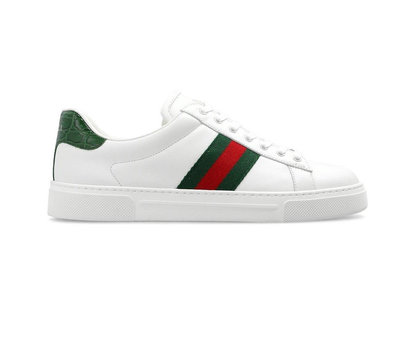 [全新真品代購-S/S24 新品!] GUCCI 綠紅織帶 白色皮革 Ace 休閒鞋 / 運動鞋