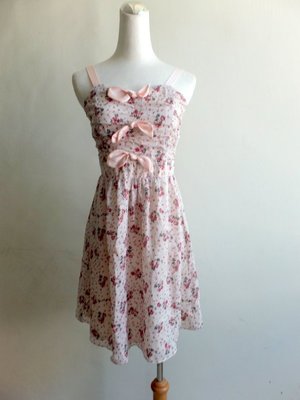 百貨專櫃 CUMAR 義大利 夏季 玫瑰花 蝴蝶結裝飾 洋裝 - M號 -粉-新 - 原價3580