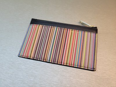 [全新現貨-SALE!] Paul Smith 彩色條紋 黑色皮革 拉鍊卡夾 / 皮夾 / 錢包 (PS)