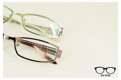 【My Eyes 瞳言瞳語】 HANA淡綠/粉紅金屬薄鋼眼鏡 小華麗風格 日本眼鏡集團Charmant出品(14629)