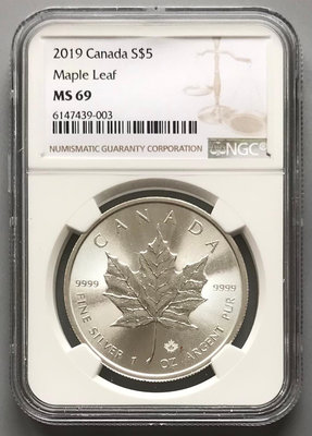 NGC  MS69加拿大楓葉銀幣2019