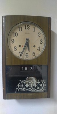 早期日本SEIKO30天中型木製掛鐘日期發條鐘（ 正常準時使用中）