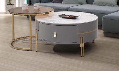 【N D Furniture】台南在地家具-設計款異材質MDF岩板大茶几+玻璃小茶几組合YH不拆賣