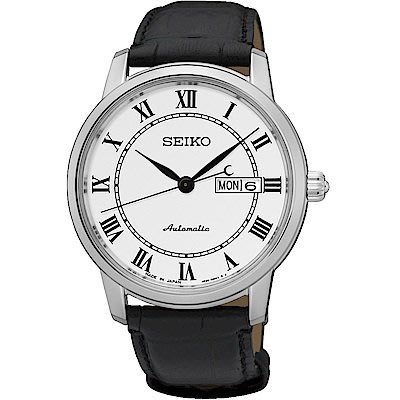 SEIKO WATCH精工 Presage 羅馬經典手上鍊自動上鍊兩用機械腕錶(SRP761J2)-白/40mm