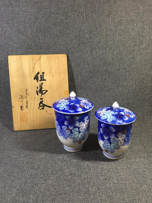日本回流 深川製夫妻蓋杯宮廷御用品牌 深川製 葡萄紋赤繪