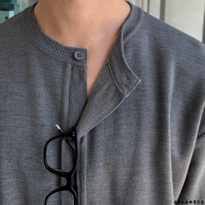 男裝韓風短袖針織開衫T恤男夏季韓版潮流輕熟風寬松純色半袖開衫外套  滿599