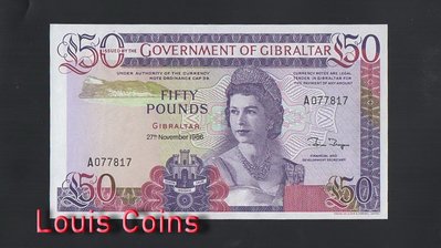 【Louis Coins】B247-GIBRALTAR-1986直布羅陀紙幣,50 Pounds
