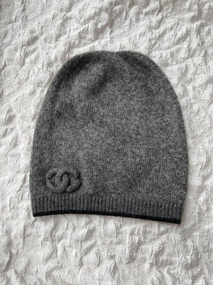 Chanel香奈兒冷帽立體logo針織帽子灰色冷帽羊絨帽9.8新正品