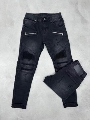 【熱賣精選】BALMAIN巴爾曼秋冬新款男士黑色破洞牛仔褲拉鏈裝飾時尚修身長褲