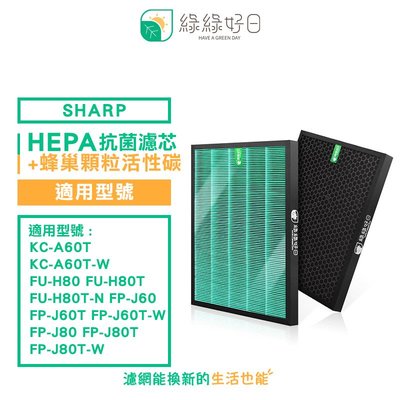 綠綠好日 抗菌 HEPA 濾芯 濾網 蜂巢顆粒 適 夏普 SHARP KC-A60T KC-A60T-W 空氣清淨機