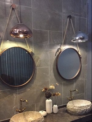 【熱賣精選】 歐式鐵藝壁掛化妝鏡試衣鏡裝飾鏡復古工業風浴室鏡掛鏡圓形鏡子