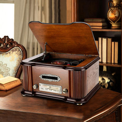 傳承世家復古臺式留聲機老式客廳美式黑膠唱片機擺件古典音響【音悅俱樂部】