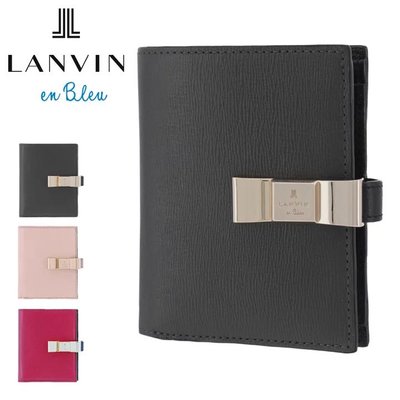 日本限定 預 LANVIN en Bleu 蝴蝶結裝飾 牛皮 短夾 短夾 皮夾 短皮夾