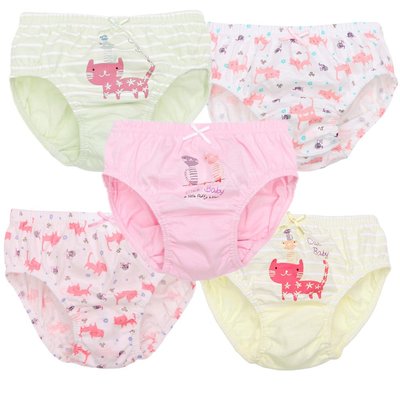 【爆米花】BabyPark 韓國純棉兒童內褲-貓咪寶貝(五件組) 三角褲 女童內褲