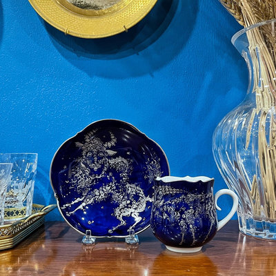 【二手】梅森Meissen鉑金夢幻魔獸咖啡杯碟1號 古董 老貨 收藏 【錦繡古玩】-603